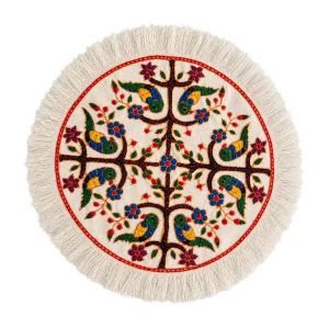 روميزي پته دوزي گرد طرح طوطي