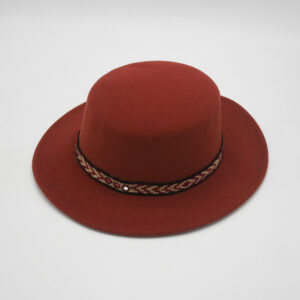 کلاه فدورا حنایی با سوزندوزی کرم - قرمز