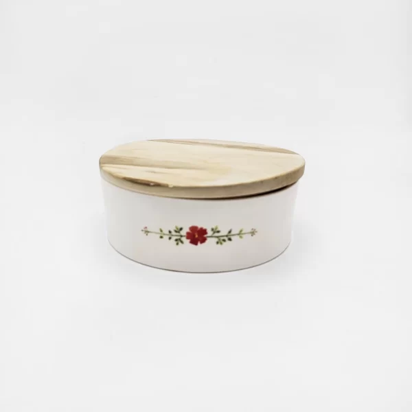 شکلات خوری سرامیک دایره‌ای طرح گل با در چوبی
