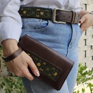 کیف چرم سوزندوزی قهوه‌ای