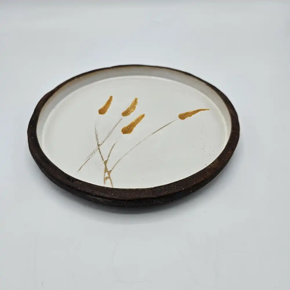 سینی سفالی گرد طرح گندم