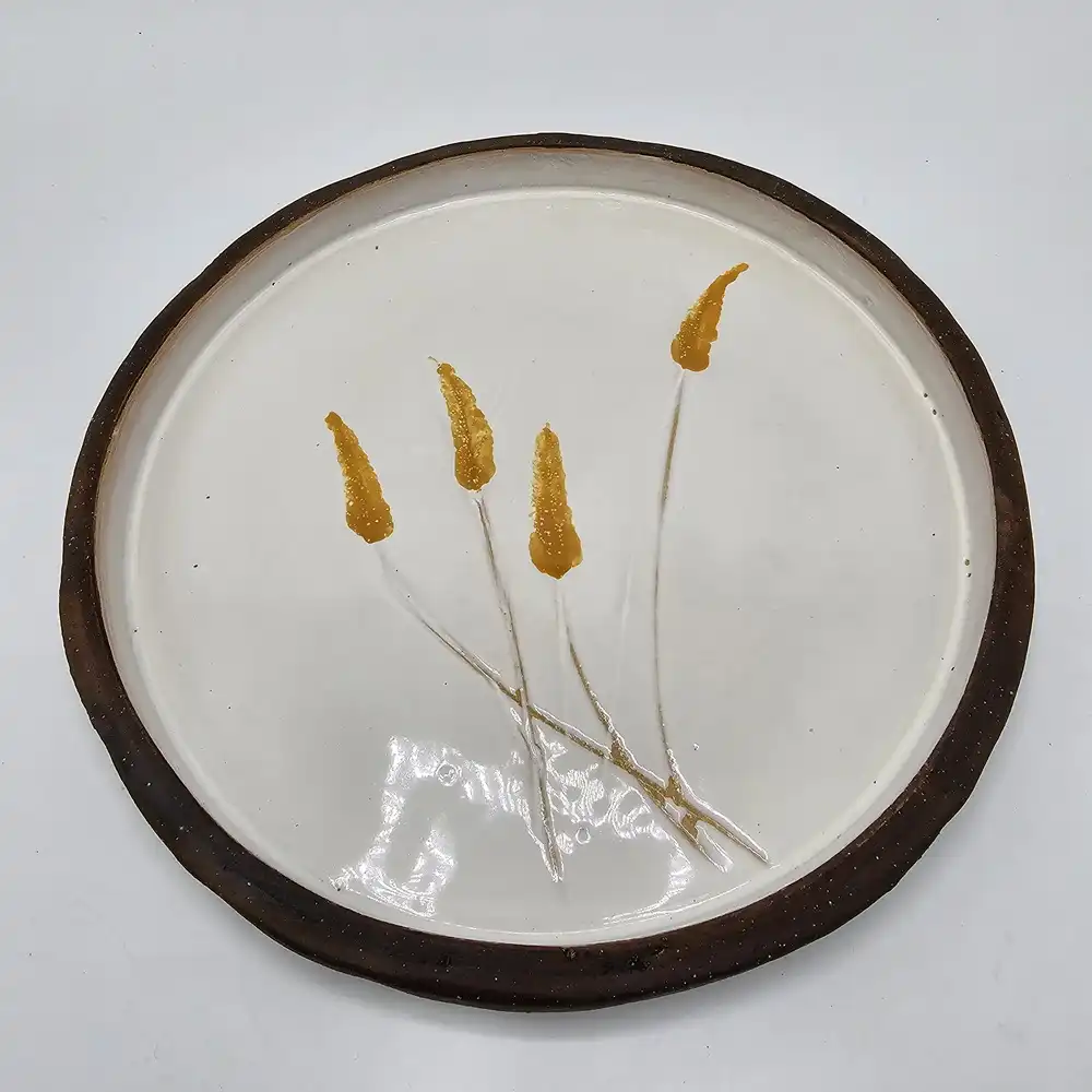 سینی سفالی گرد طرح گندم