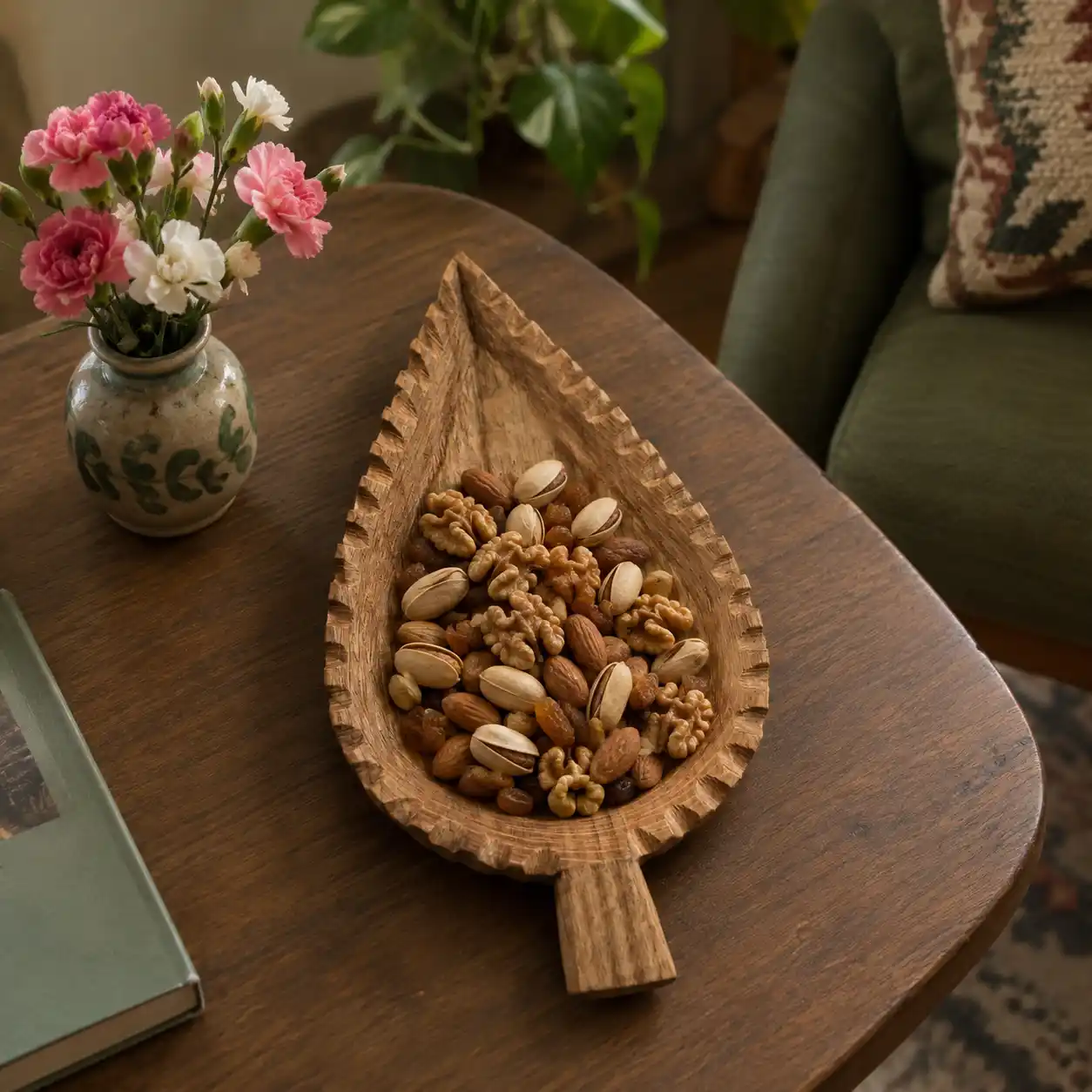 Cozy Leaf-Shaped Nut Tray Still Life سینی چوبی لاک تراشی طرح سرو (بزرگ)