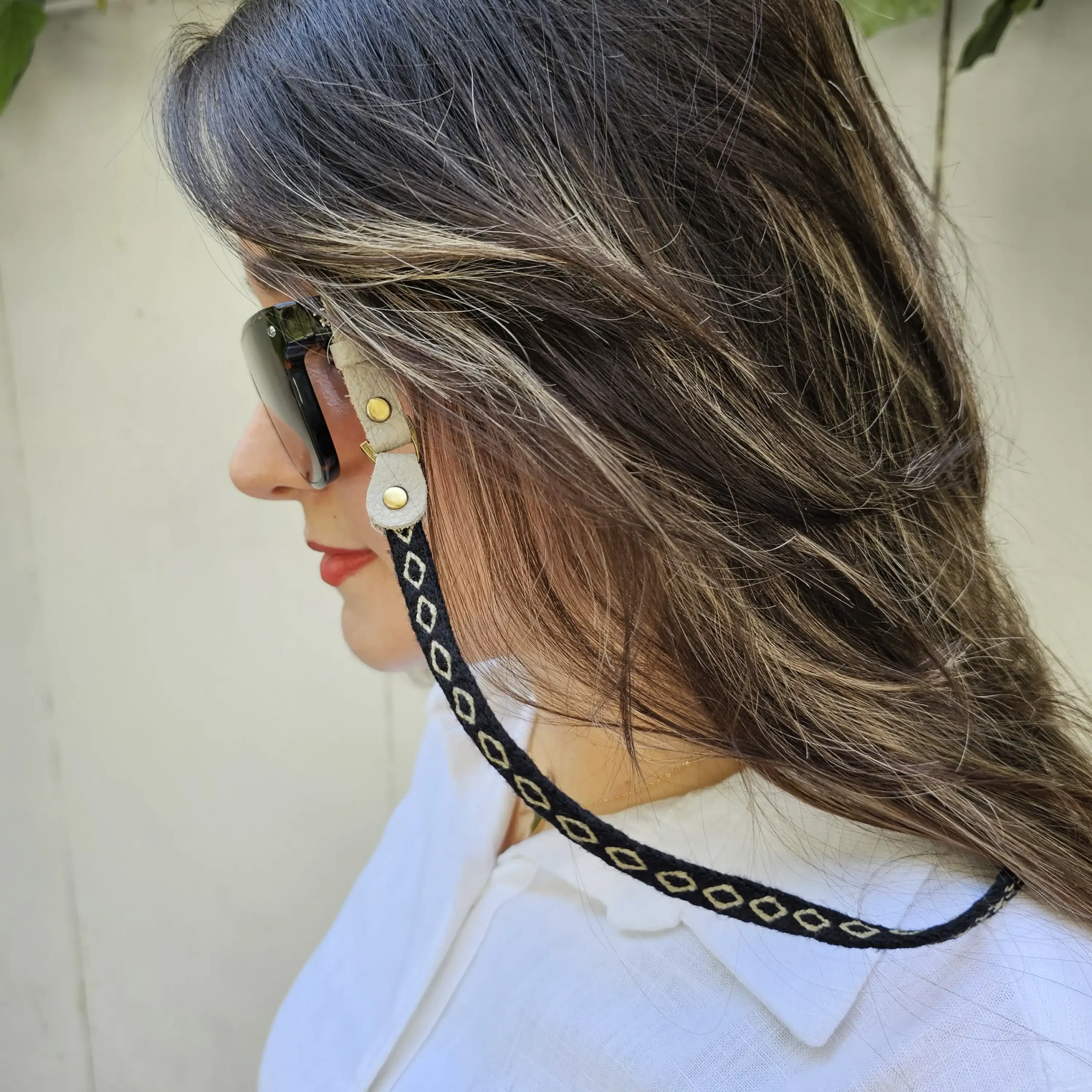 بند عینک وریس گل گرد مشکی-کرم