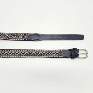 کمربند دستبافت وریس طرح گل‌گرد‌ سرمه‌ای