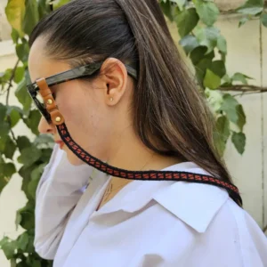 بند عینک وریس طرح شیردنگ آجری-مشکی
