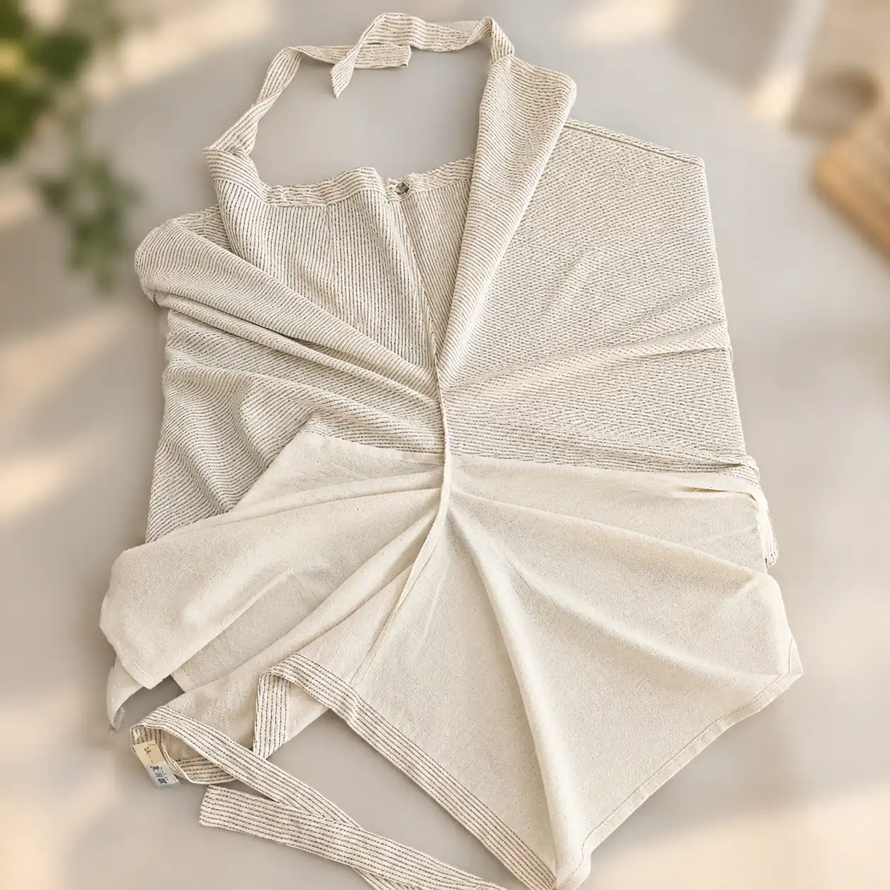 Minimalist Cream Textile Flat Lay شلوار دخترانه کرم قاجاری زرتشتیدوزی| پارچه دستبافت یزد